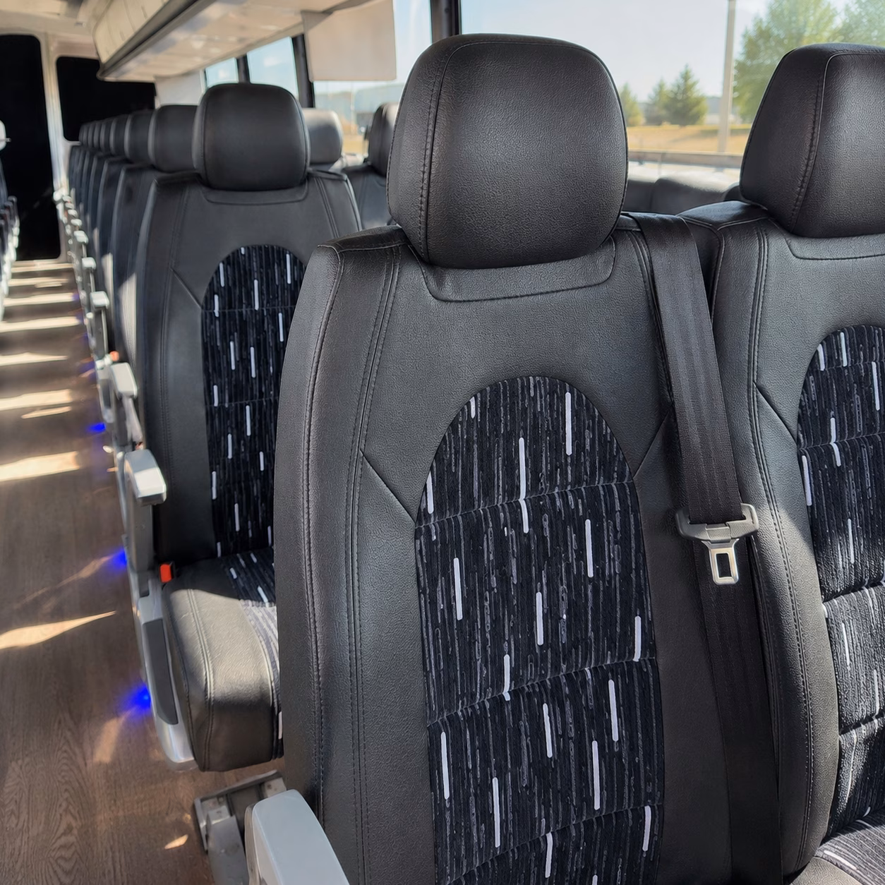 woodland charter bus rental interior